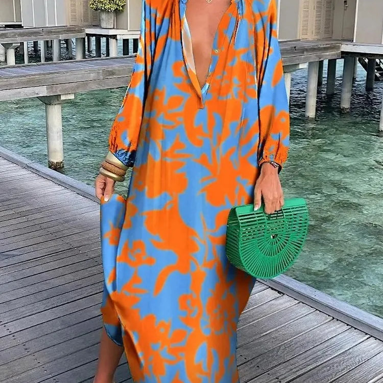 Élise | Elegante vestido largo bohemio con cuello en V