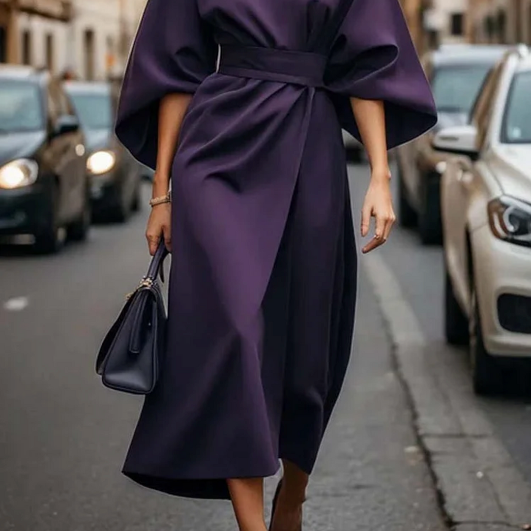 Sofia - Vestido elegante con mangas farol y cinturón para Mujer