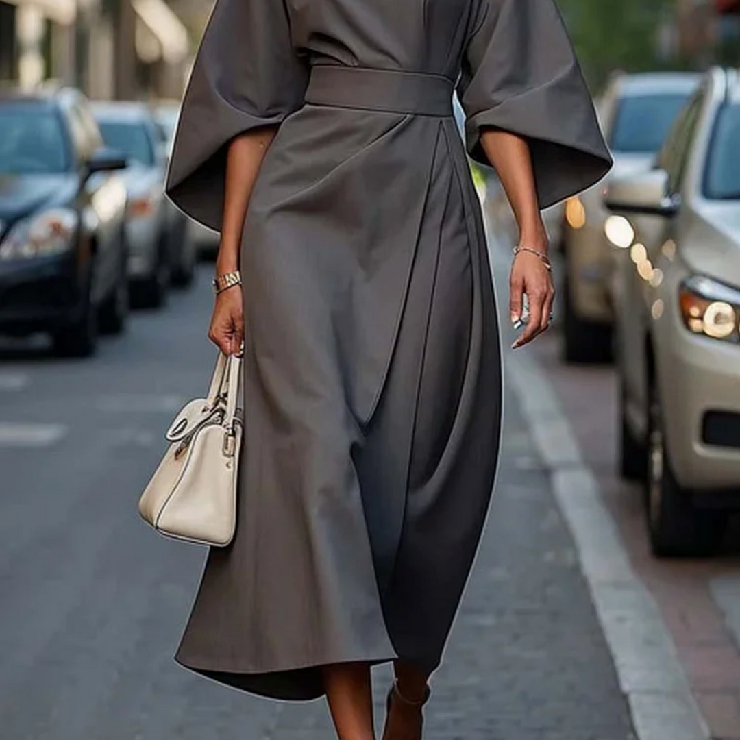 Sofia - Vestido elegante con mangas farol y cinturón para Mujer