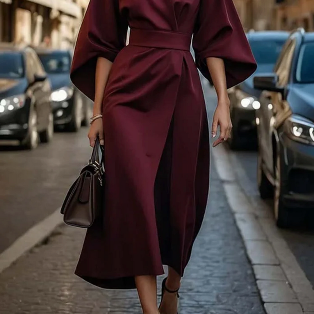 Sofia - Vestido elegante con mangas farol y cinturón para Mujer