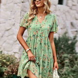 Noa™ Vestido floral de manga corta con cuello en V