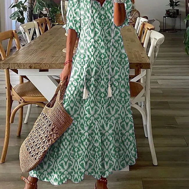 Dúnia™ VESTIDO LARGO CON ESTAMPADO Y VOLANTES