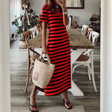 Maya™ Vestido largo vintage con rayas para primavera/verano