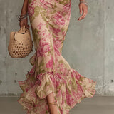 Fiora | Vestido largo con estampado vintage de rosas y mangas abullonadas para Mujer