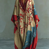 Zaki - Vestido Maxi con Impresión de Flor de Ciruela Roja Japonesa