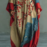 Zaki - Vestido Maxi con Impresión de Flor de Ciruela Roja Japonesa