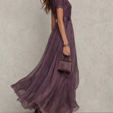 Flavia -  Vestido largo violeta con escote en forma de llave para Mujer