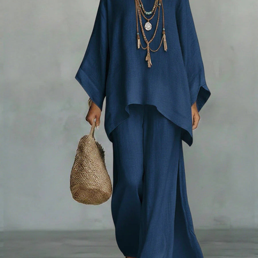 Beatrice - Conjunto de Top y Pantalones Flowy en Mezcla de Lino Minimalista para Mujer