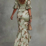 Anastasia | Vestido Largo de Satén con Estampado Floral para Mujer
