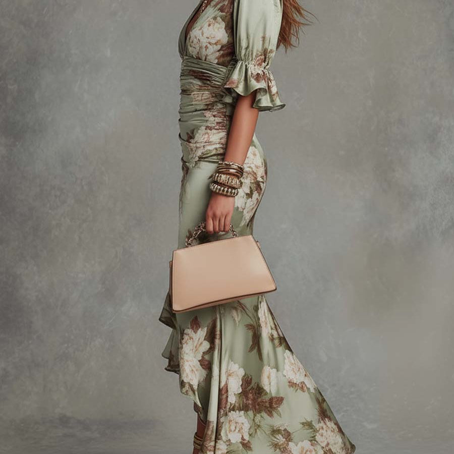 Anastasia | Vestido Largo de Satén con Estampado Floral para Mujer