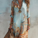 Luisa | Vestido maxi chemisier mediterráneo para Mujer
