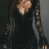 Lunori™ | Vestido mini de terciopelo y encaje Luna