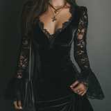 Lunori™ | Vestido mini de terciopelo y encaje Luna
