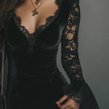 Lunori™ | Vestido mini de terciopelo y encaje Luna