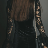 Lunori™ | Vestido mini de terciopelo y encaje Luna