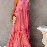Sarah | Vestido largo con volantes y cuello halter (Casi agotado)