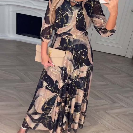 Elvera – Vestido Maxi Elegante de Mujer con Patrón de Mármol