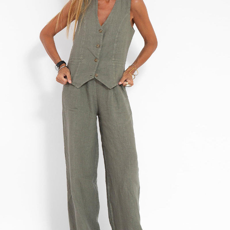 Ella | Conjunto de chaleco y pantalón ancho (Casi agotado)
