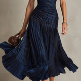 Adriana | Vestido midi satinado de rayas retro para Mujer