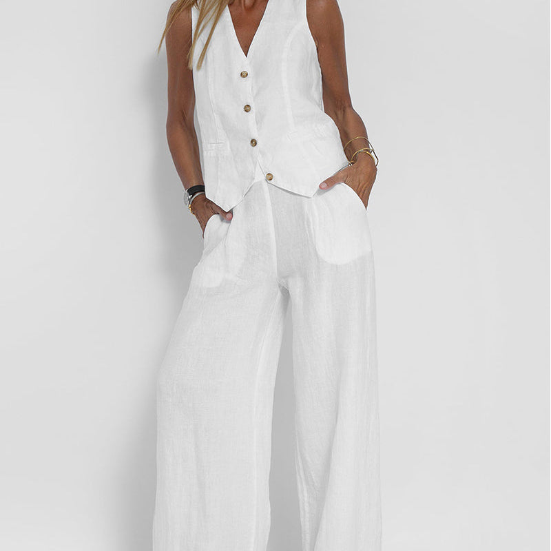 Ella | Conjunto de chaleco y pantalón ancho (Casi agotado)