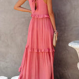 Sarah | Vestido largo con volantes y cuello halter (Casi agotado)