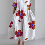 Norie - Vestido de cuello redondo con flores primaverales