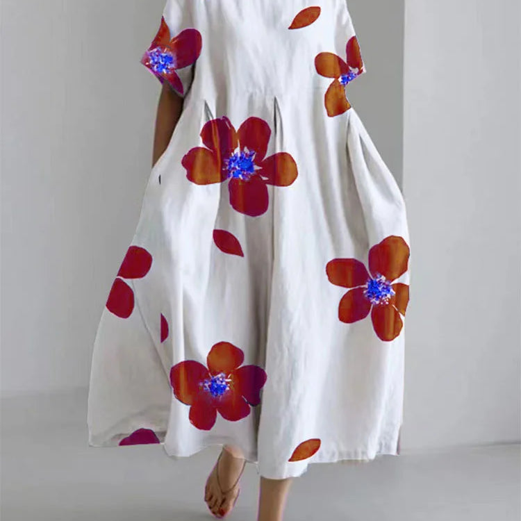 Norie - Vestido de cuello redondo con flores primaverales