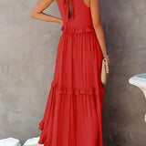 Sarah | Vestido largo con volantes y cuello halter (Casi agotado)
