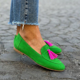 LUDE - MOCASÍN VERDE CON BORLAS