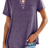 Eira™ Camiseta de Manga Corta con Bolsillo de Color Sólido de Moda