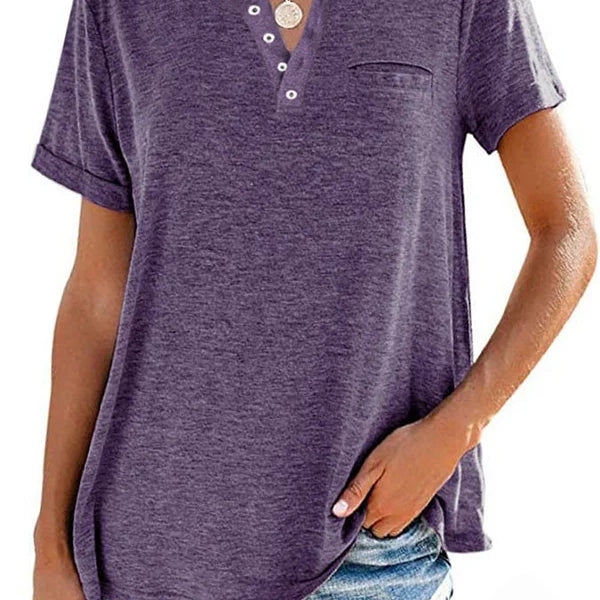 Eira™ Camiseta de Manga Corta con Bolsillo de Color Sólido de Moda