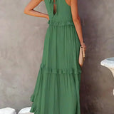 Sarah | Vestido largo con volantes y cuello halter (Casi agotado)