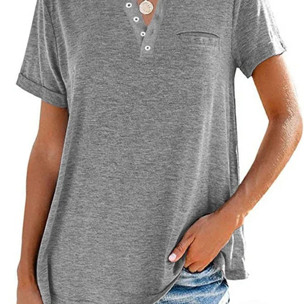 Eira™ Camiseta de Manga Corta con Bolsillo de Color Sólido de Moda