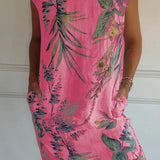 Grace™ Vestido estampado de cuello redondo de algodón y lino para mujer