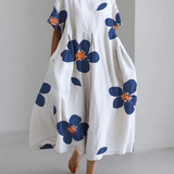 Norie - Vestido de cuello redondo con flores primaverales