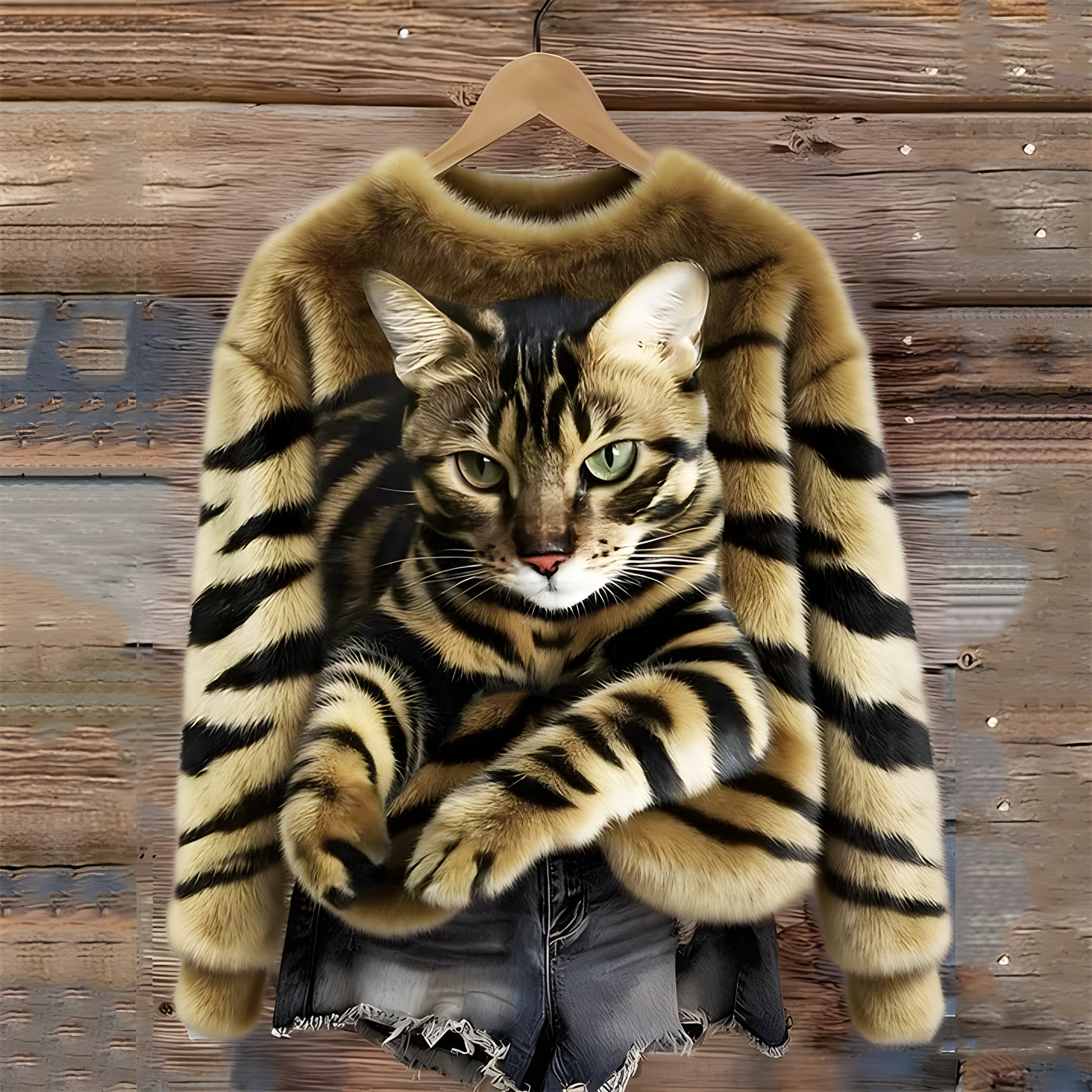 Cat - Suéter Cálido con Impresión de Gato