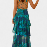 Domenica - Vestido de Gasa con Escote en V y Capas Fluidas para Mujer