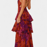Domenica - Vestido de Gasa con Escote en V y Capas Fluidas para Mujer