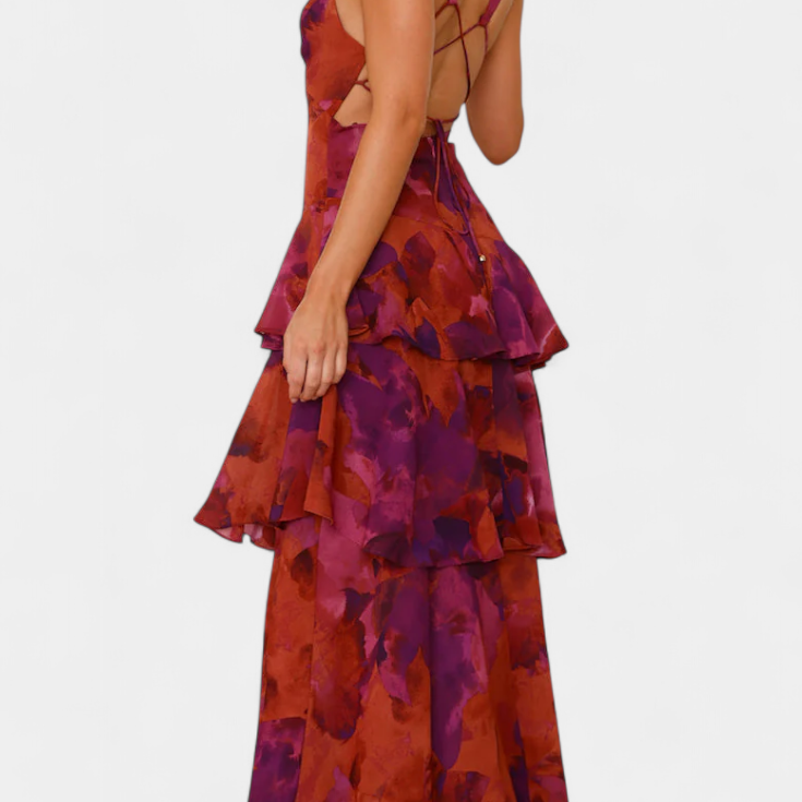 Domenica - Vestido de Gasa con Escote en V y Capas Fluidas para Mujer