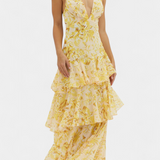 Domenica - Vestido de Gasa con Escote en V y Capas Fluidas para Mujer