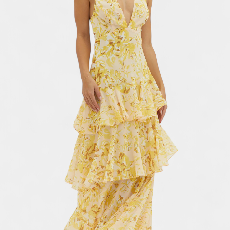 Domenica - Vestido de Gasa con Escote en V y Capas Fluidas para Mujer