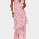 Domenica - Vestido de Gasa con Escote en V y Capas Fluidas para Mujer