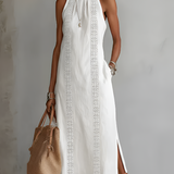 Jimena | Vestido midi de lino con cuello mao para Mujer