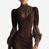 Maria™ | Vestido corto elegante de ante con mangas voluminosas