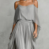 Isabela | Conjunto fluido gris con top de tirantes y pantalón ligero para Mujer