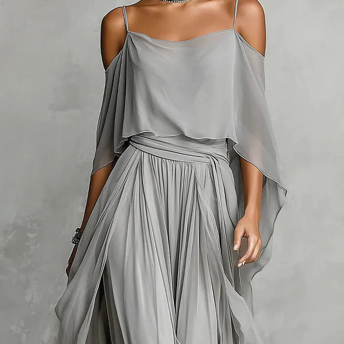 Isabela | Conjunto fluido gris con top de tirantes y pantalón ligero para Mujer