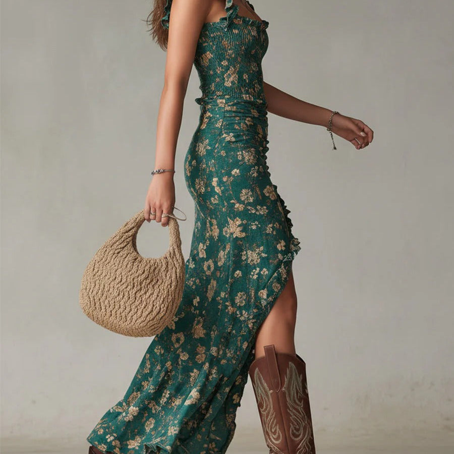 Zara | Vestido maxi boho retro con mangas fluidas y abertura lateral para Mujer