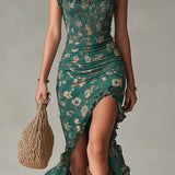 Zara | Vestido maxi boho retro con mangas fluidas y abertura lateral para Mujer