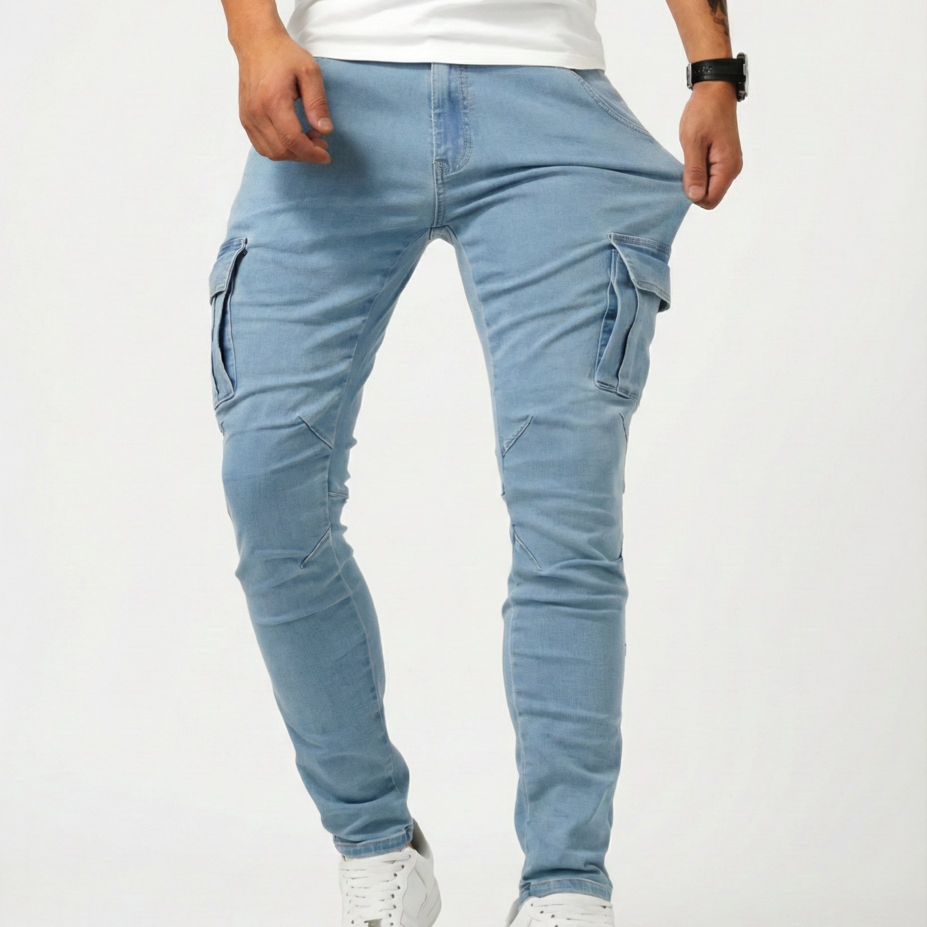 Duvan - Pantalón Cargo Marino Elástico para Hombre