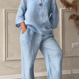 Renala™  CONJUNTO CASUAL DE DOS PIEZAS DECORADO CON BOTONES